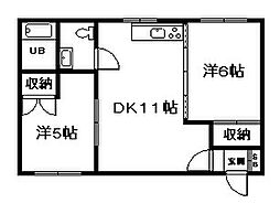 ロイヤル22コーポ 2DKの間取図画像