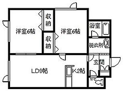 アルカディア北門B 2LDKの間取図画像