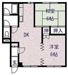 黒川ハイツA 2LDKの間取図画像
