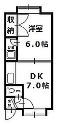 永大グリーンハイツ緑が丘2-4 1DKの間取図画像