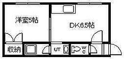 ラポール神楽岡 1DKの間取図画像