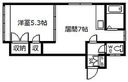 新都パルティール 1DKの間取図画像