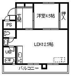ビレッジハウス砂川2号棟 1LDKの間取図画像