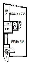 ホワイトハイムB 1DKの間取図画像