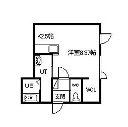 スカイヒルズ2 1Kの間取図画像