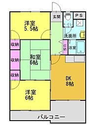 メゾン尾上の松2 3DKの間取図画像