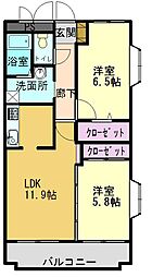 グリーンコート加古川1番館 2LDKの間取図画像