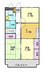 ヴァン・ヴェールスドメゾン 2LDKの間取図画像