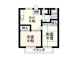 フラワーヒル北鴻巣 2DKの間取図画像