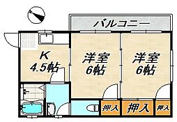ハイツ朝 2階2Kの間取り