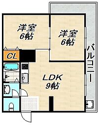 ダイバーシティ神戸長田 2階2LDKの間取り