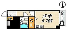 サンコール鈴蘭台 4階ワンルームの間取り