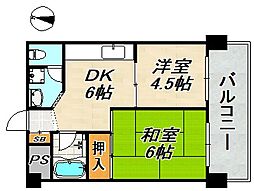 ドムール板宿 6階2DKの間取り