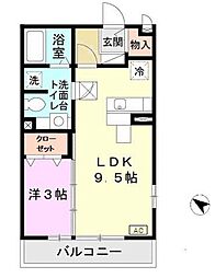 フレエール谷上 1階1LDKの間取り