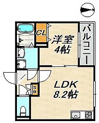 D porta iris 2階1LDKの間取り