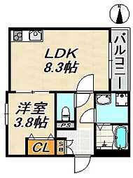 D porta violet 3階1LDKの間取り