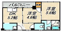 メビウス駒ケ林レジデンス 2DKの間取図画像