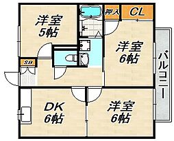 メゾン梨川 3DKの間取図画像