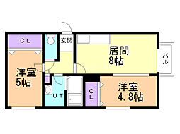 メゾンド桜 3階2DKの間取り