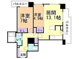 札幌市営東豊線 北13条東駅 徒歩2分の賃貸マンション 2階2LDKの間取り