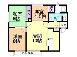 ハイグレイド松 3LDKの間取図画像