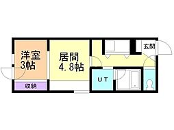 メニーズコートソウセイタウンD 1DKの間取図画像