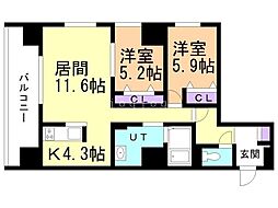 グラン札幌 2LDKの間取図画像