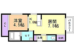 オルタナティブN17 1LDKの間取図画像