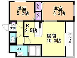 オーチャードNE 2LDKの間取図画像