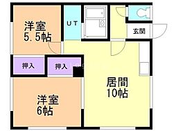コーポニューオーハタ 2LDKの間取図画像