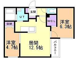 ブランシャール札幌ステーション 2LDKの間取図画像