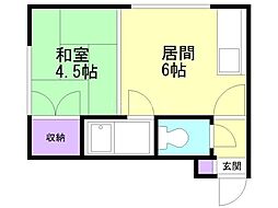 シャルマン38 1DKの間取図画像