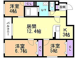 オーチャードNE 3LDKの間取図画像