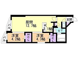 DIORERESIDENCESAPPORO 2LDKの間取図画像