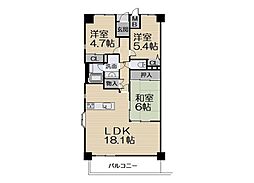 オークヒルズ香里参番館 3LDKの間取図画像