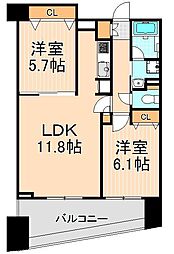 パークキューブ浅草田原町 2LDKの間取図画像
