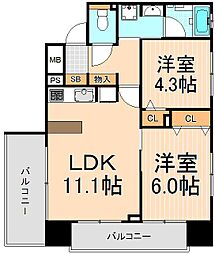 パークキューブ浅草田原町 2LDKの間取図画像