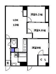 北條ビル 1DKの間取図画像