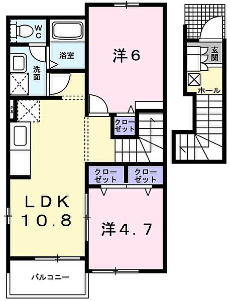 ベルミニヨンA 203｜愛媛県西条市下島山甲(賃貸アパート2LDK・2階・50.27㎡)の写真 その3