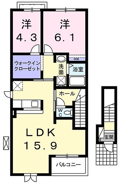 ベルクリスティA 201｜愛媛県西条市玉津(賃貸アパート2LDK・2階・63.39㎡)の写真 その3