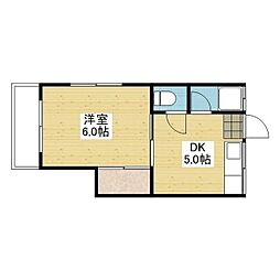 マンスリーワン・オグリ 1DKの間取図画像