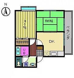 宝来ハイツ2 2DKの間取図画像