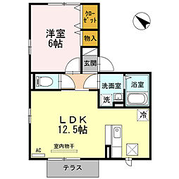 セジュール上ノ山2 1LDKの間取図画像