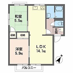 ニューライム頼木B 2LDKの間取図画像