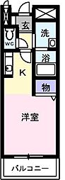 グラスリバー 1Kの間取図画像