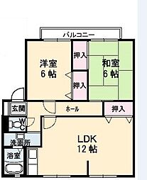 サンガーデンひあさA 2LDKの間取図画像
