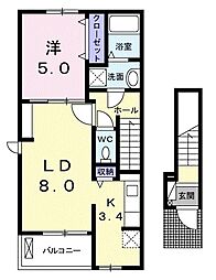 ヴェルデ昇和 1LDKの間取図画像
