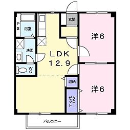 朝日ハイツB 2LDKの間取図画像
