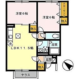 グランソレーユA 2LDKの間取図画像