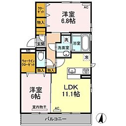 D-room椿B 2LDKの間取図画像